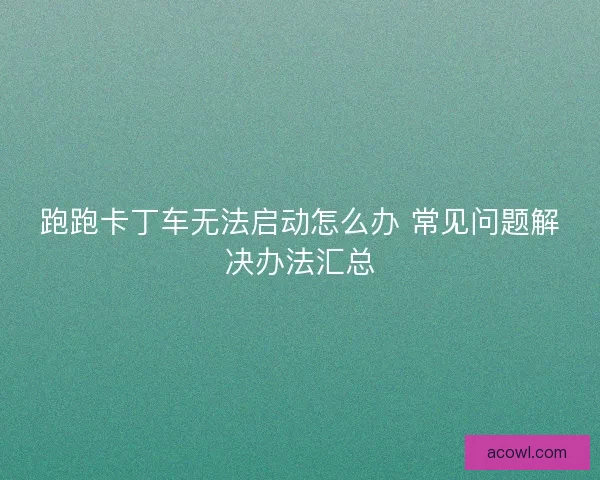 跑跑卡丁车无法启动怎么办 常见问题解决办法汇总