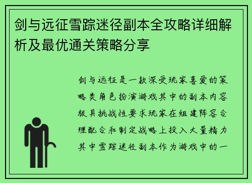 剑与远征雪踪迷径副本全攻略详细解析及最优通关策略分享